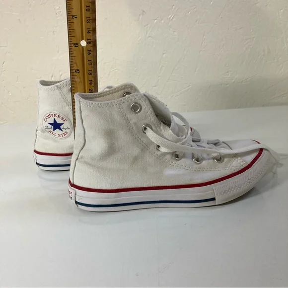 Converse Chuck Taylor All Star White Canvas High-Tops with Red and Blue Accents - Picture 16 of 16